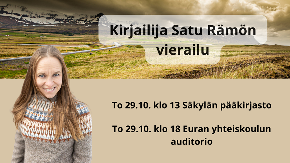 Kuvassa Satu Rämö taustallaan islantilaismaisema.